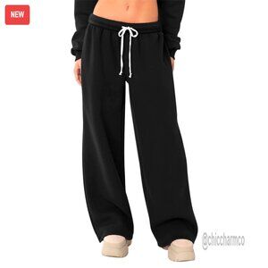 Fleece Lined Wide Leg Sweatpants High Waist Thermal Winter Warm with Pockets
